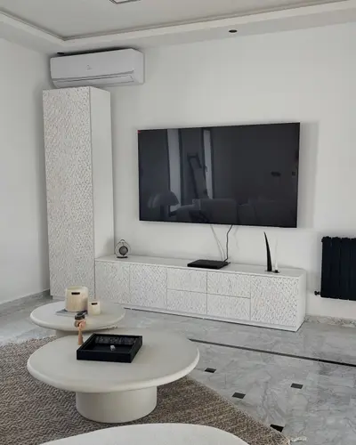 Meuble TV sculpté blanc